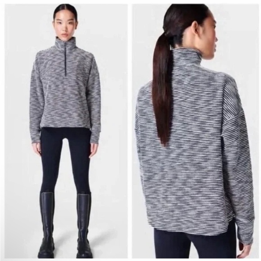 Sweaty Betty Rest Up Half Zip Pullover in Navy and White Size 6